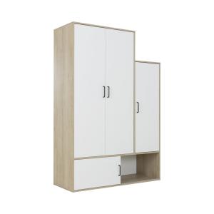 Armoire 4 portes effet bois clair et blanc