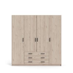Armoire 4 portes et 3 tiroirs L195,5 cm - Effet Bois clair