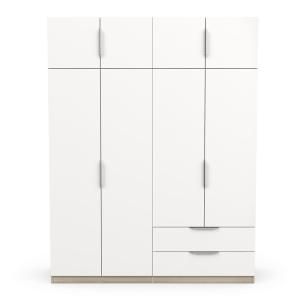 Armoire 8 portes et 2 tiroirs L157,3 cm - Effet Blanc et Ch…
