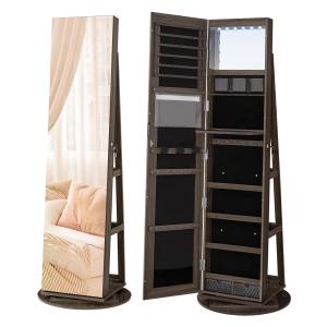 Armoire à bijoux avec miroir sur pieds pivotant 360° noir c…