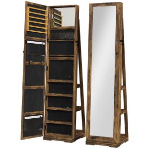 Armoire à bijoux pivotante verrouillable en bois brun rusti…