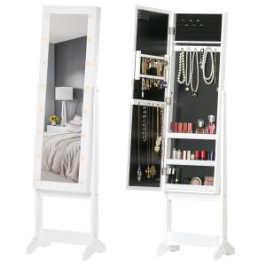 Armoire à bijoux sur pied avec miroir multi-rangement LED b…