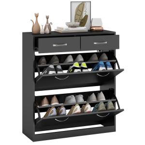 Armoire à chaussures 2 tiroirs aluminium noir