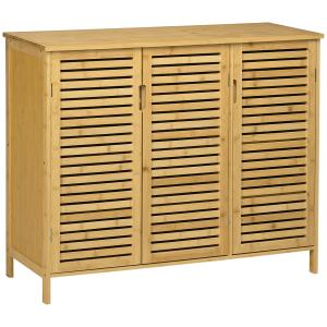 Armoire à chaussures 3 portes ajourées bambou bois naturel