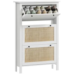 Armoire à chaussures 3 tiroirs effet cannage rotin blanc