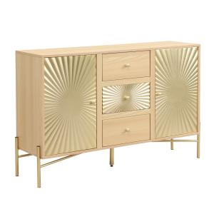 Armoire à dossiers bois clair avec tiroirs et portes dorées…