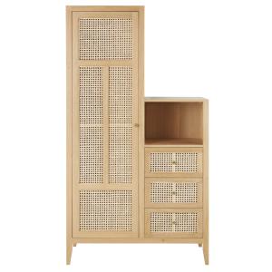 Armoire asymétrique 1 porte 3 tiroirs cannage en rotin beig…
