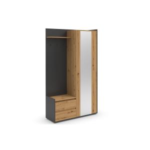 Armoire avec miroir et 2 portes en effet chêne gris