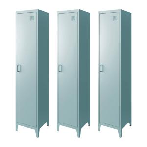 Armoire chambre en métal bleu clair, 4 espaces de rangement