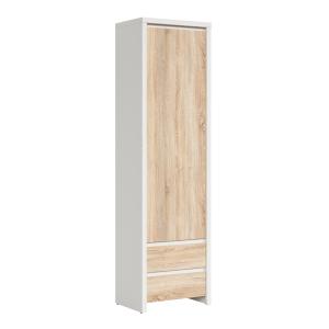 Armoire colonne 1 porte 2 tiroirs stratifiés beige et blanc