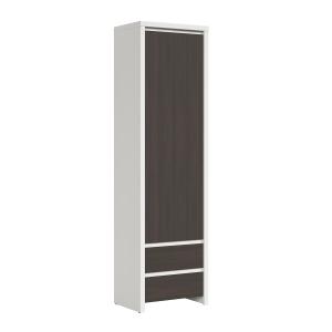 Armoire colonne 1 porte 2 tiroirs stratifiés blanc et beige