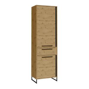 Armoire colonne 2 portes 1 tiroir stratifiés beige et noir