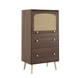 Armoire compacte vintage en noyer avec détails en rotin