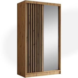 Armoire coulissante lamelles 120 cm, chêne Artisan noir