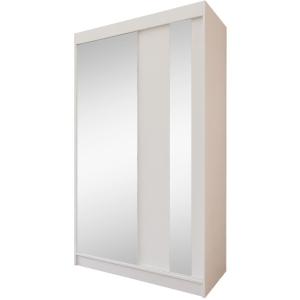 Armoire coulissante miroir et tiroirs, 120x216, blanc