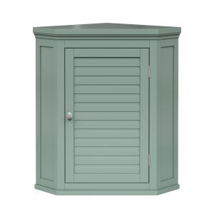 Armoire d'angle murale effet bois vert sauge avec portes pe…