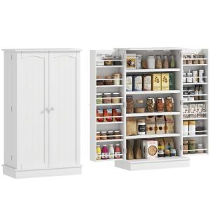 Armoire de cuisine 2 portes étagères porte-épices blanc