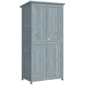 Armoire de jardin 2 portes verrouillables bois de sapin gris