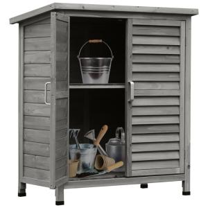 Armoire de jardin portes persiennes toit bitumé gris