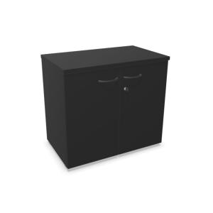 Armoire de rangement basse portes battantes noire