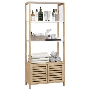 Armoire de rangement haute 3 étagères bambou naturel & blan…