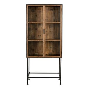 Armoire de rangement vitrée en bois et métal noir