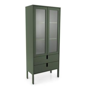 Armoire double portes vitrées et tiroirs vert