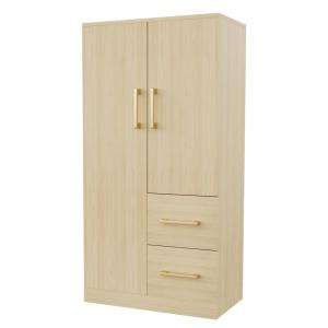 Armoire en bois clair avec penderie et tiroirs
