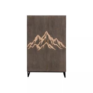 Armoire en bois de manguier grisé avec motif montagne