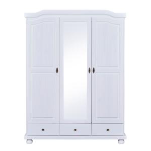 Armoire en bois massif blanc avec 3 portes 3 tiroirs