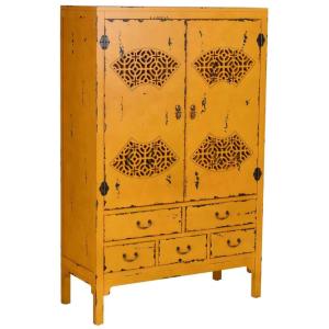 Armoire en bois vieilli jaune 96x40x150h cm