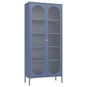 Armoire en métal bleu gris et verre 180cm
