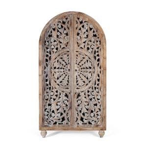 Armoire en teck avec sculpture artisanale et finition blanc…