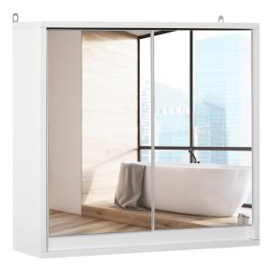 Armoire miroir murale salle de bain 2 portes étagère blanc