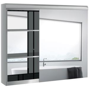 Armoire miroir salle de bain porte 4 étagères acier inox.