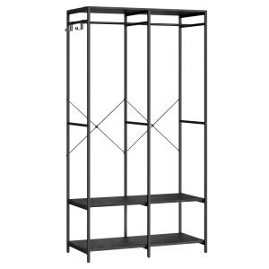 Armoire ouverte tringles étagères acier effet bois noir