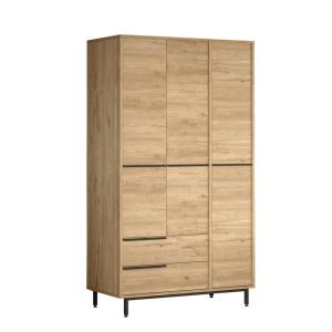 Armoire penderie décor bois 3 portes 2 tiroirs