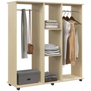 Armoire penderie mobile 6 casters bois naturel