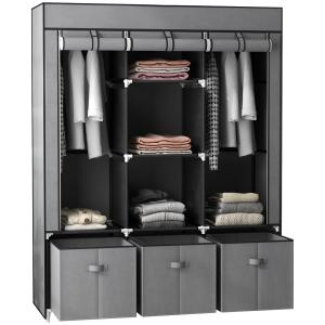 Armoire penderie pliable 5 étagères 2 tringles 3 tiroirs ti…