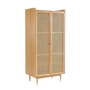 Armoire placage chêne et cannage rotin 2 portes 90cm