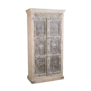 Armoire sculptée en bois beige H 183 cm