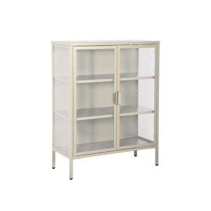 Armoire vitrine acier et verre trempé 2 portes 80cm beige