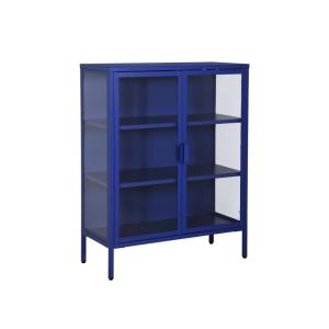 Armoire vitrine acier et verre trempé 2 portes 80cm bleu