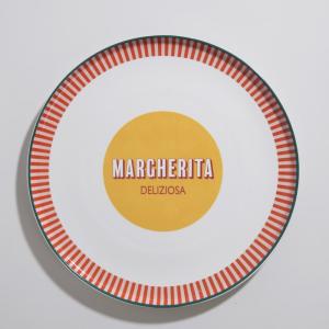 Assiette à pizza en céramique blanche, jaune et orange