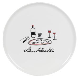 Assiette à pizza en céramique blanche motif noir et rouge