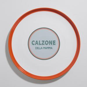 Assiette à pizza en céramique blanche, orange et bleue