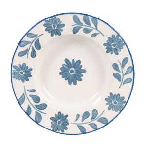 Assiette creuse en céramique blanche motif floral bleu