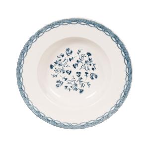 Assiette creuse en céramique blanche motif floral bleu