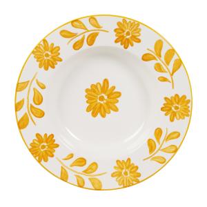 Assiette creuse en céramique blanche motif floral jaune