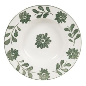 Assiette creuse en céramique blanche motif floral vert